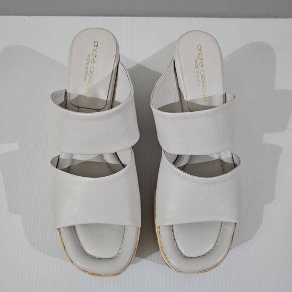 NEW Andre Assous Pilar Wedge Sandal EU 39 Platform Espadrille Off White Leather - Picture 4 of 13